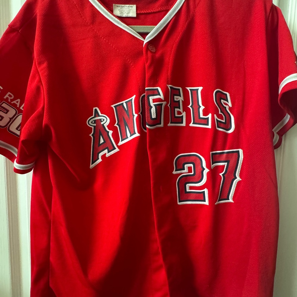 Anaheim Angels Mike Trout #27 Stadium Youth XL Kids Red Angels Baseball Jersey